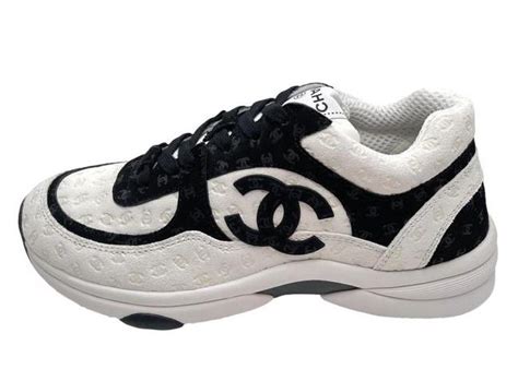 chanel cc embossed logo black white suede|chanel shoes official website.